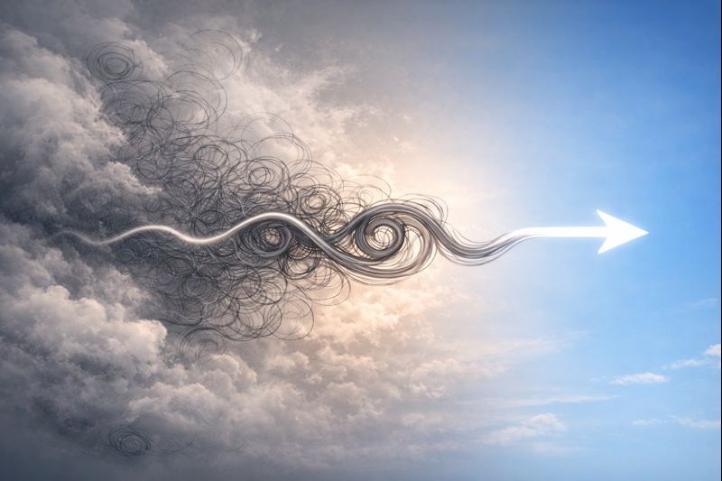 A project pathway emerging through haze, representing the progression from controlled uncertainty to commercial certainty